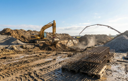 Kompleksowe prace ziemne, przygotowanie podłoża i gotowe zbrojenia pod solidne płyty oraz ławy fundamentowe.